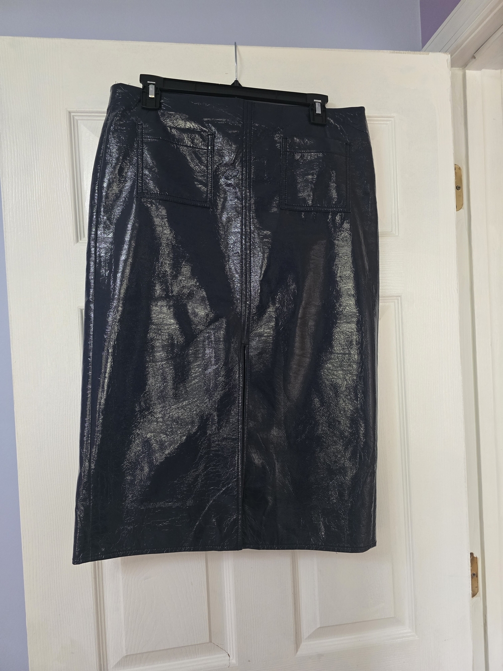 J. Crew Glossy Navy Faux Leather Pencil Skirt
